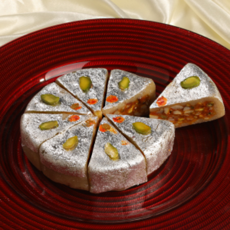 Buy or send Zari Worked Pooja Thali with Kaju Diamond Cake Online